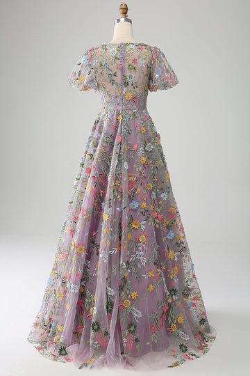 Malva Ball-Gown/Principessa ricamato Prom Dress con maniche corte